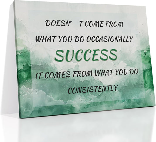 Inspirational Poster Wall Art Office Decor Motivational Quotes Print on Canvas Green Ink Background Painting Artwork for Living Room Office Gym Framed Stretched and Framed [40''W x 30''H]