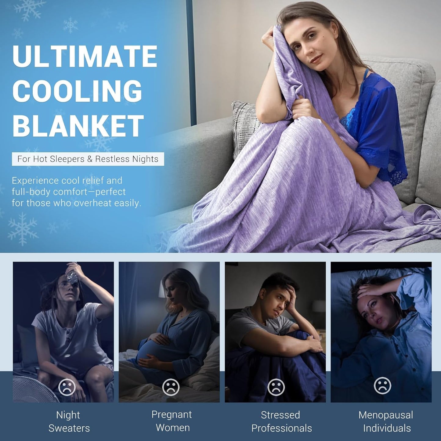 Elegear Revolutionary Cooling Blanket Queen Absorbs Heat to Keep Body Cool for Night Sweats, Arc-Chill 3.0 Cool Fiber Q-Max>0.5 for Hot Sleepers, Lightweight Summer Cold Blankets for Sleeping, Purple