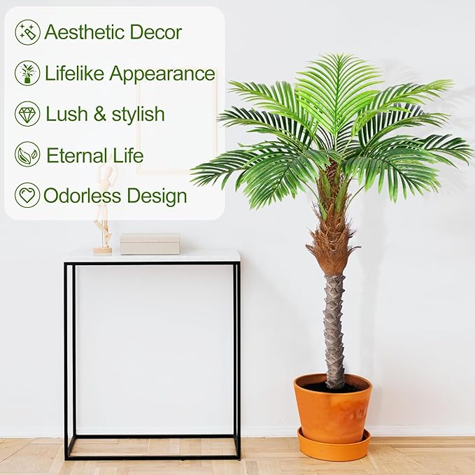5ft Artificial Phoenix Palm Tree for Outdoor Indoor Decor, Faux Coconut Silk Palm Tree Tropical Fake Tree Plant for Outside Patio Indoor Home Office Bathroom Pool Coastal Decor (Set of 2)