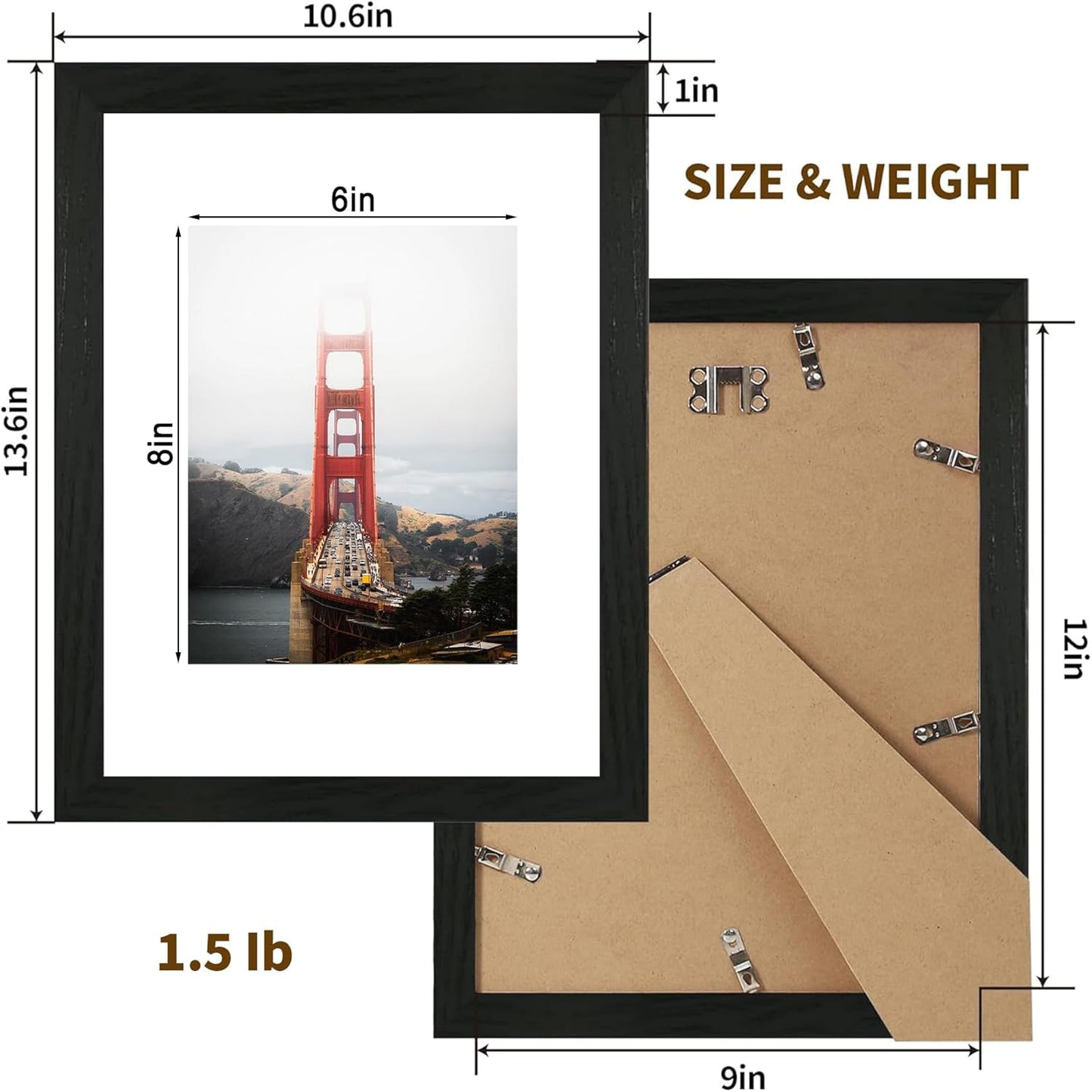 iRahmen 9x12 Picture Frame Set of 2, Black Wood Photo Frame with Tempered Glass, Display Pictures 6x8 with Mat or 9 x 12 without Mat for Tabletop and Wall Mounting