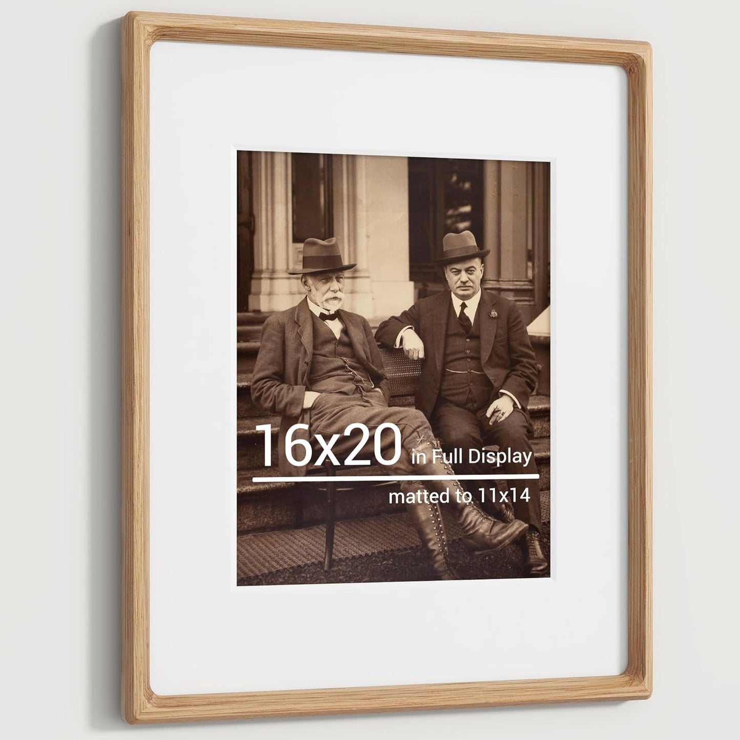 Heimlove 16x20 Picture Frames Natural Oak,Original Wood Hand Make Crafted Poster Frame with Mat to 11x14 Graduation Picture Display,Family Picture,Wedding Picture,Photo,Document Wall Mounted