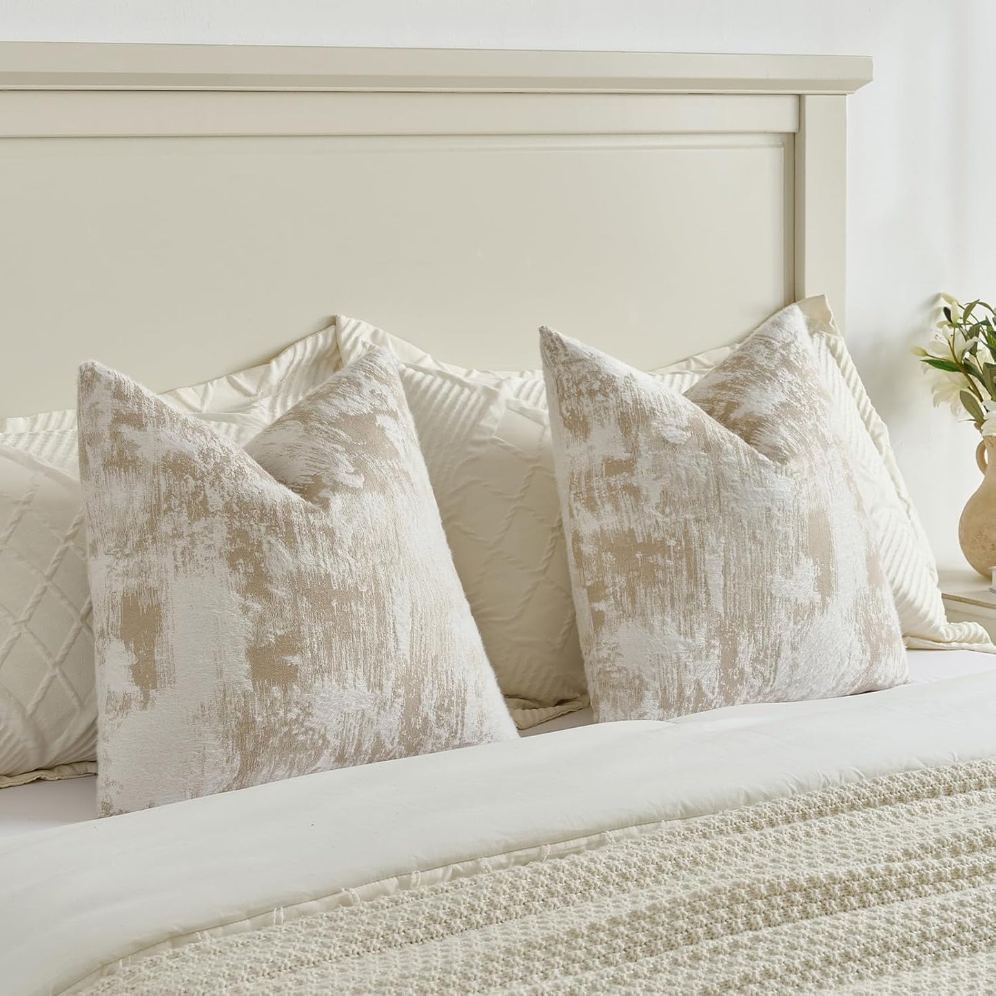 FUTEI Brown White Decorative Throw Pillow Covers 16x16 Inch Set of 2,Soft Faux Cashmere Jacquard - Textured & Cozy Cushion Case,Modern Home Decor for Couch Bed Living Room