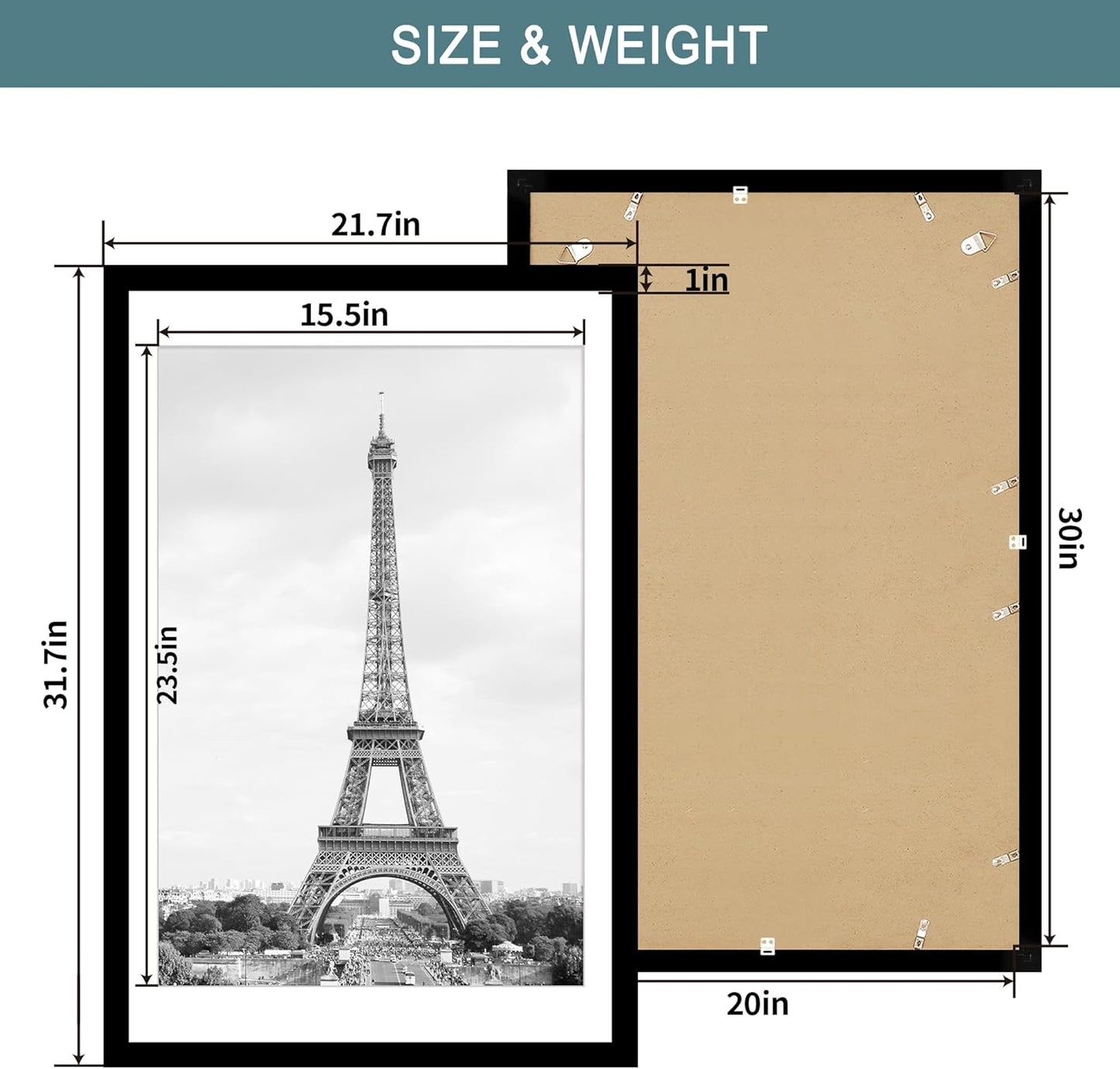iRahmen 20x30 Poster Frame Set of 2 with Plexiglass, Black Wood Frames for Wall Mounting Display Picture 16x24 with Mat or 20 x 30 Without Mat