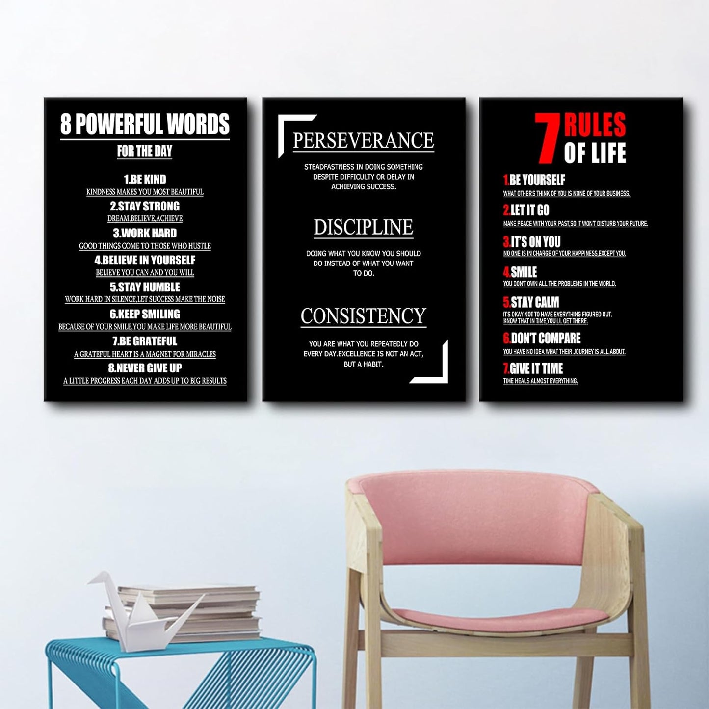 Inspirational Canvas Wall Art 3 Pc Motivational Entrepreneur Quotes Picture Painting Positive Affirmations Framed Print Poster for Living Room Office Bedroom Gym Wall Decor Ready to Hang [48''Hx24''W]