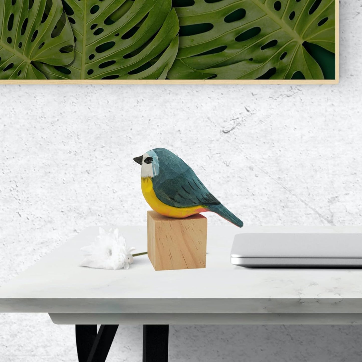 DIYOMR Hand Carved Wooden Bird Sculpture, Art Animal Decor - Cyanistes