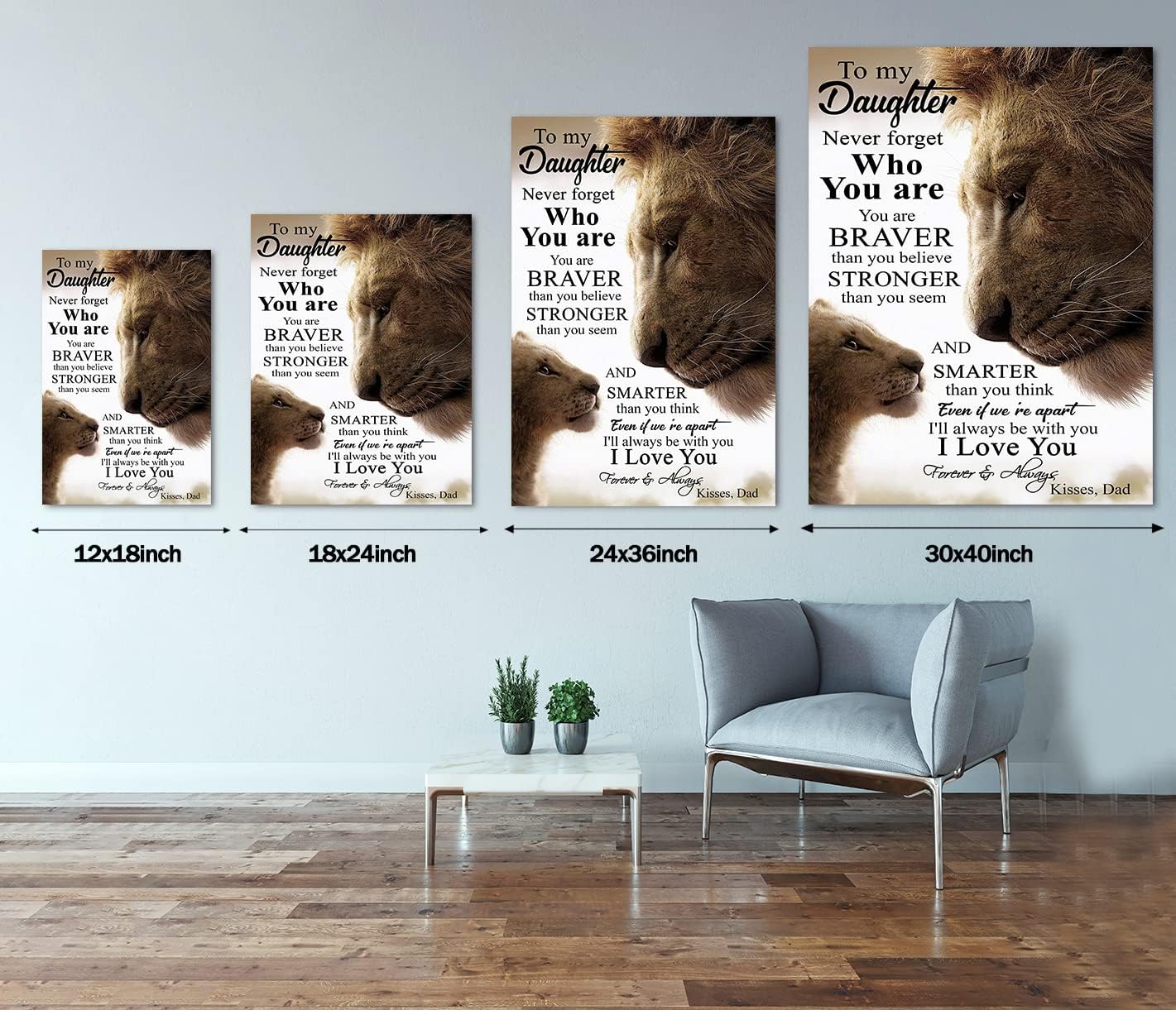 Father's Love Themed Wall Pictures To My Daughter Poster Lion Father and Daughter Artwork HD Print Inspiring Artwork for Study Room Studio Wall Decor Gallery Wrapped Easy to Hang-24 inch x 36 inch