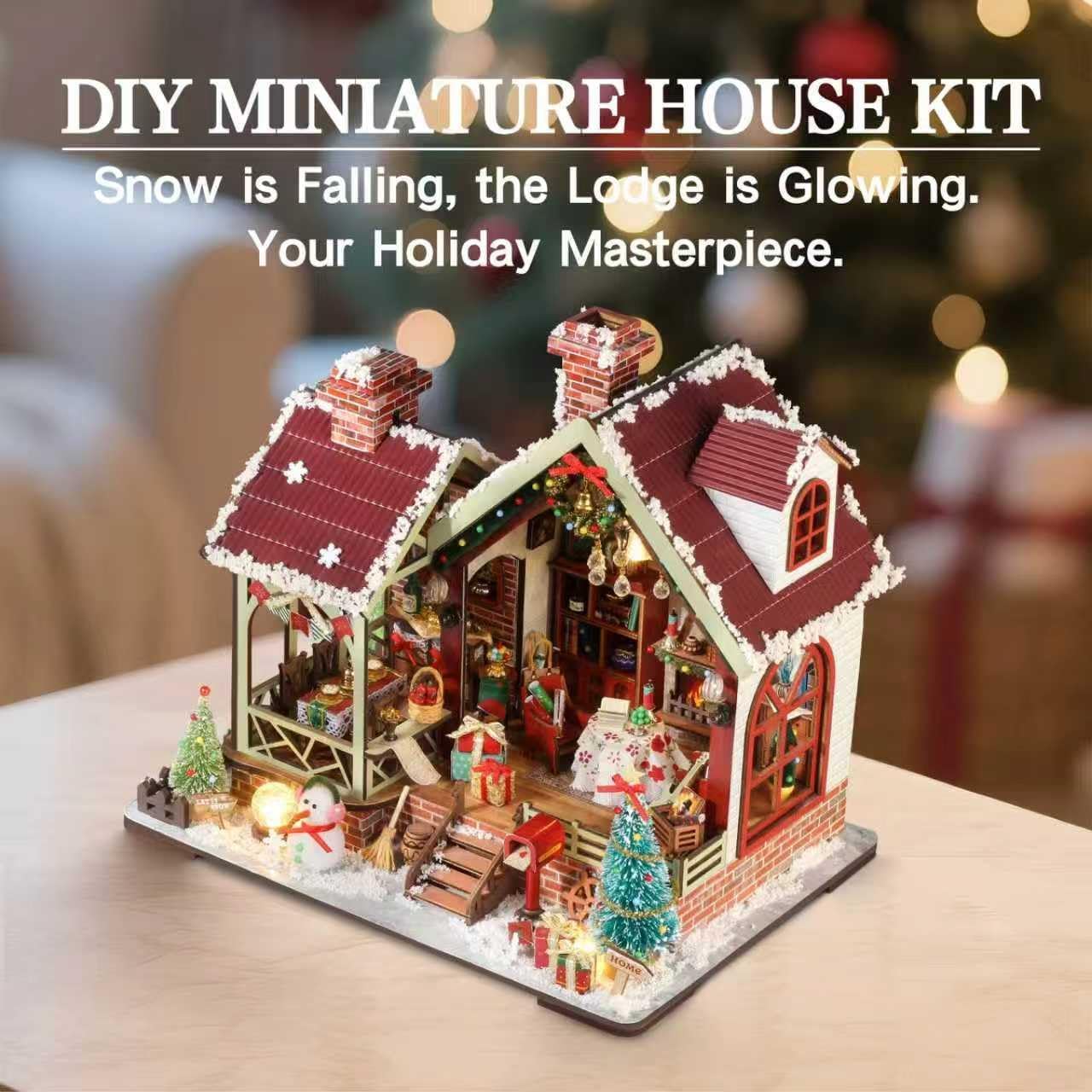 DIY Miniature House Kit, Miniature Kit with Music, Dollhouse Kit for Adults Teen, Mini House Building Kit for Birthday, Christmas Warm Lodge