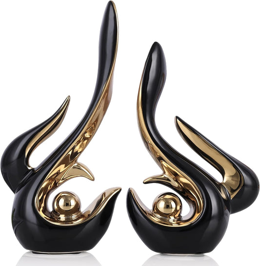 DOVDOV Black and Gold Decor, Ceramic Abstract Sculptures and Statues, Modern Art mid Century Decor Coffee Table Living Room Dining Room Table Bedroom Office Home Shelves Fireplace countertop Decor.