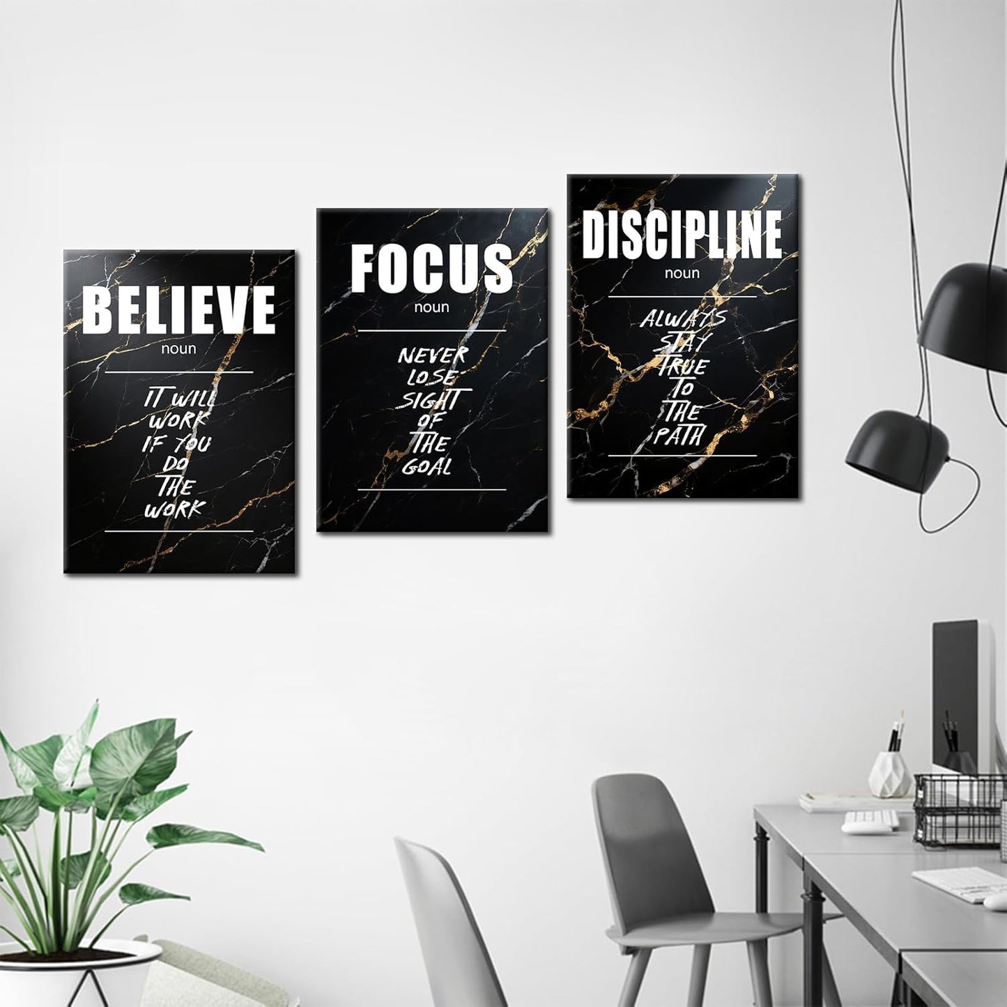 Believe Focus Discipline Entrepreneur Quotes Poster Print Motivational Pictures Painting Inspirational Canvas Wall Art for Office Bedroom Living Room School Wall Decor Ready to Hang [60''Wx28''H]