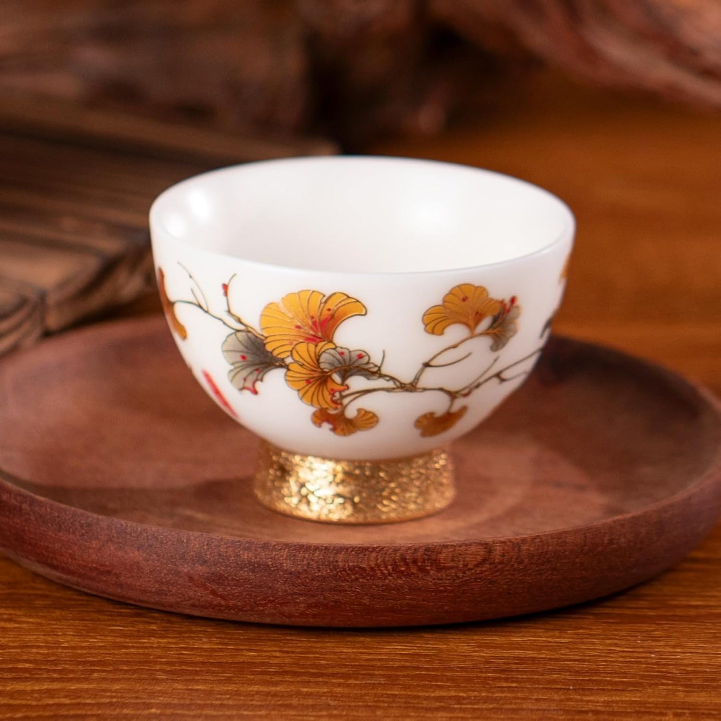 KAMMAK Ceramic Tea Cups Small, Cute Vintage Coffee Cup Set of 2, Porcelain Teacups Espresso Mug, 2.9oz Hand Painted Chinese Afternoon Tea Party Mugs, Birthday Gift for Women Men, High Footed