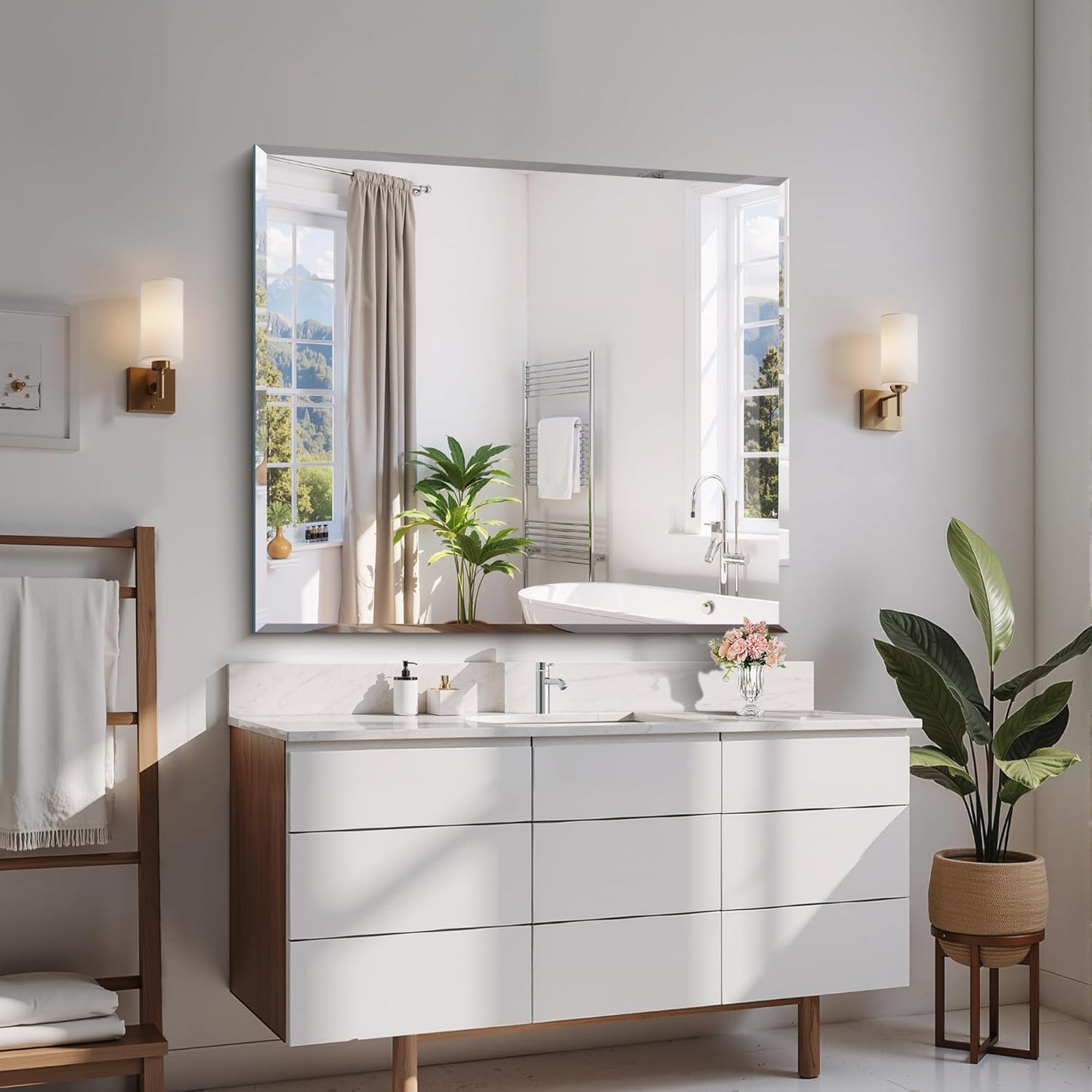 Beveled Bathroom Mirror, 36x40 Inch Large Bathroom Mirrors for Over Sink, Upgraded Shatterproof Beveled Frameless Vanity Mirror for Bathroom,Bedroom,Living Room and Entryway