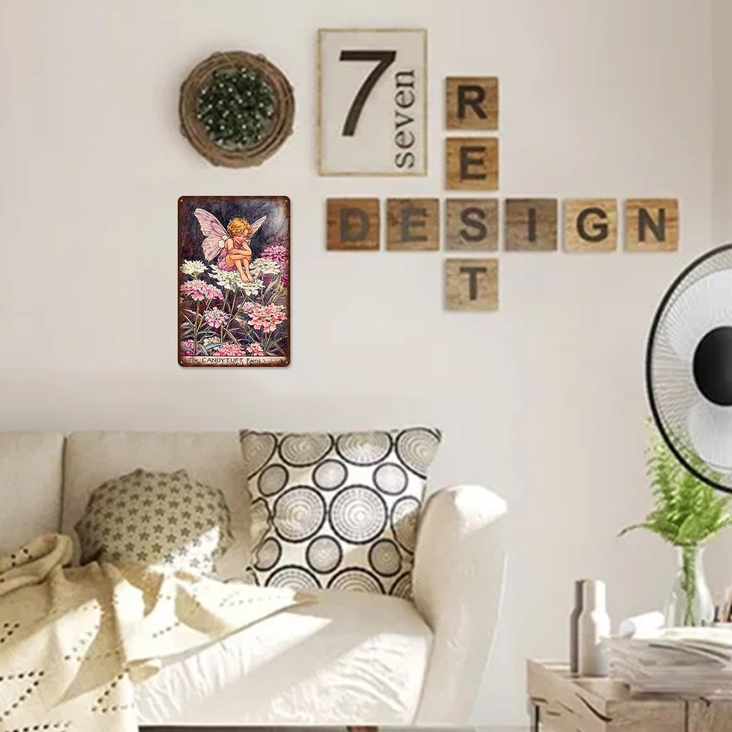 Flower Fairy Wall Decor Vintage Metal Tin Signs Fairy Garden Accessories - The Candytuft