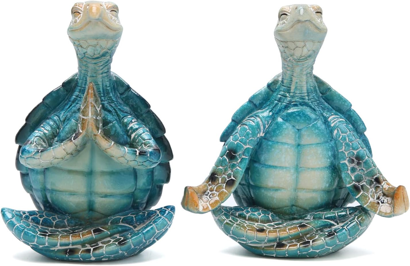 Hodao 2PCS Sea Turtle Meditation Yoga Decor Garden Figurines Sea Turtle Meditating Coastal Beach Decorations, Zen Yoga Resin Statues for Home Office Decor Home Calming Gifts for Mom, Nature Lovers