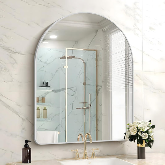 FORBATH Arched Bathroom Mirror 40x30 Inch, Silver Arch Wall Mirror with Aluminum Frame, Arched Mirror for Dresser, Fireplace,Entryway,Home Decor,Hanging or Leaning Against Wall