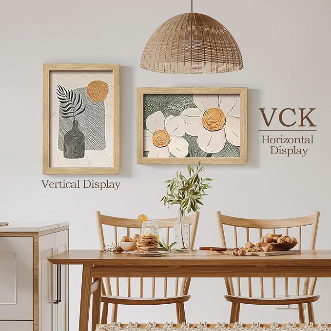 VCK 12x18 Poster Picture Frame Set of 3 - Beige Oak, Natural Solid Wood Frames with Polished Plexiglass