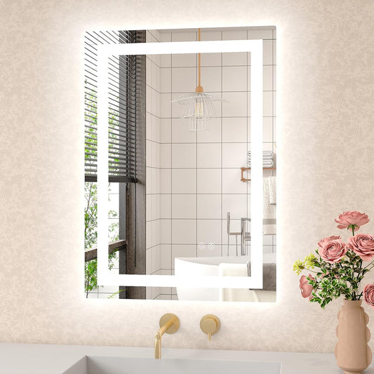 LED Mirror for Bathroom 20x28 Lighted Bathroom Vanity Mirrors with Lights, Brighter Frontlit and Backlit Anti-Fog Mirror, Tempered Glass, Dimmable 3 Colors Light Modes, Memory Function