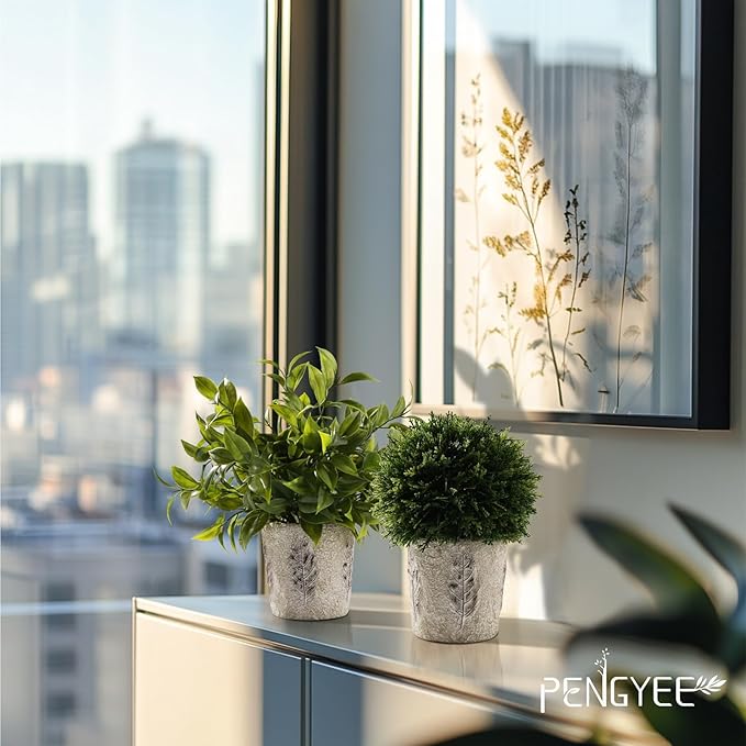 3 Pack Artificial Plants in Cement Planter (11.42/10.83/9.21 Inch) - Fake Plants Indoor Outdoor, Small Realistic Greenery for Home Decor, Bathroom, Bedroom, Kitchen & Office