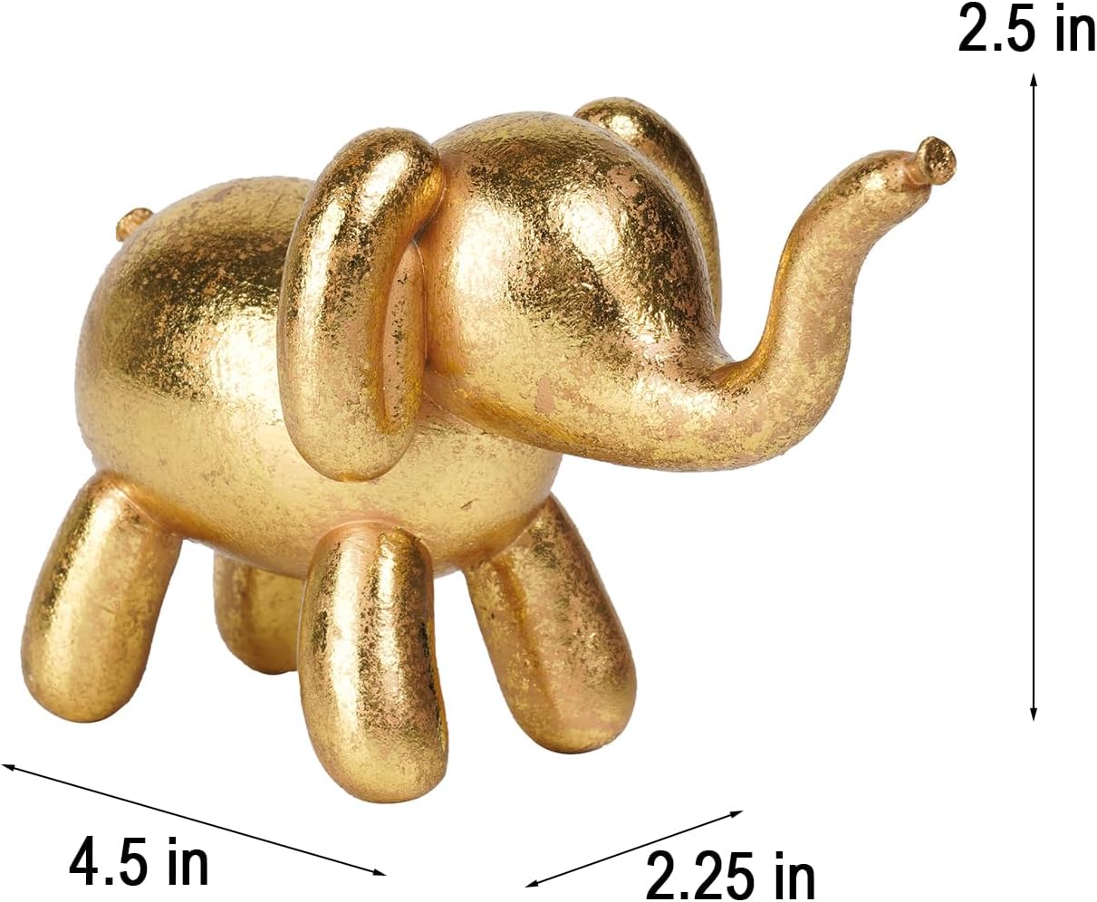 Guichifun Elephant Statue Home Decor Accents - Resin Cute Gold Balloon Elephant Figurines for Shelf Bookshelf TV Stand Modern Décor Bedroom Office Decorations Animal Gift 4.5 x 2.25 x 2.5 Inch
