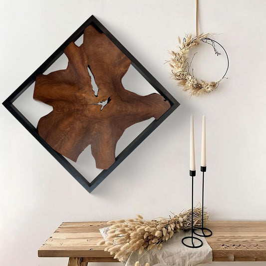 Greenage Teak Wood Wall Decor 27.5"x27.5"x2.4" Wall Hanging Decoration for Home Living Room Bedroom Office