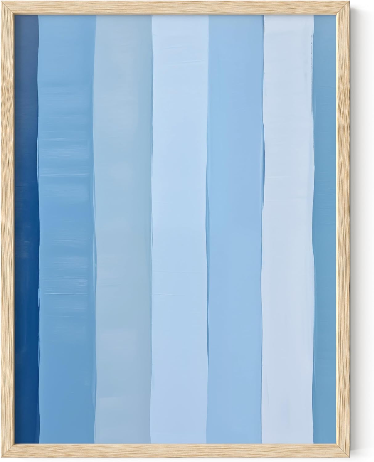 HAUS AND HUES Modern Abstract Wall Art - Blue and Green Living Room Art, Modern Artwork for Walls, Minimalist Picture for Living Room(Painted Stripes, Beige Frame, 12x16)