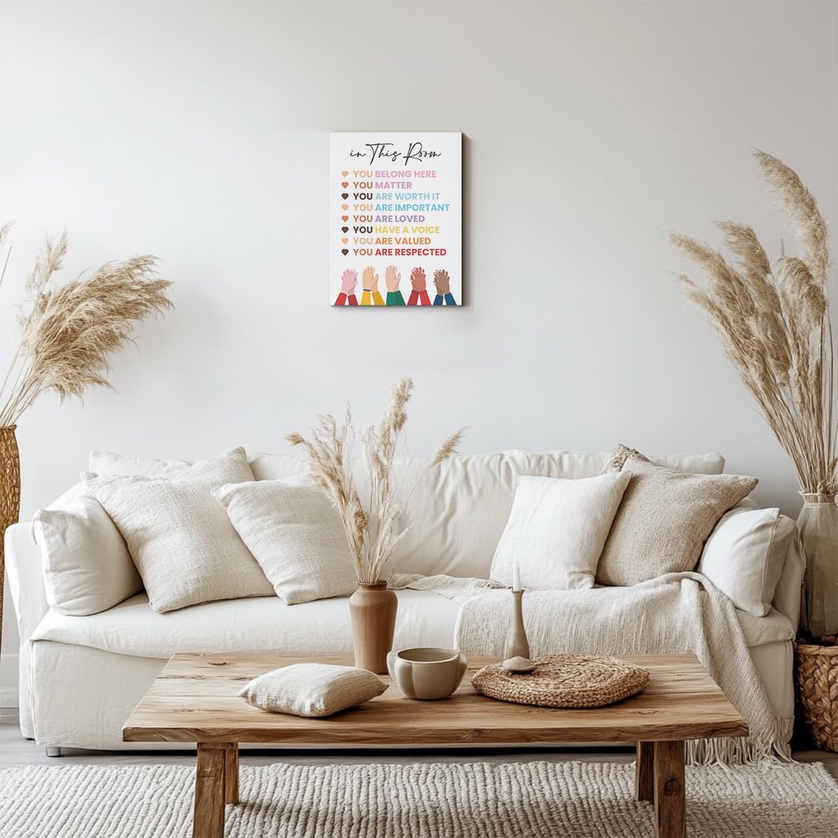 Inspirational Diversity Wall Art in This Room Watercolor Canvas Painting Prints for Classroom Nursery Home Living Bedroom Office Wall Decor Framed Equality Artwork Gifts