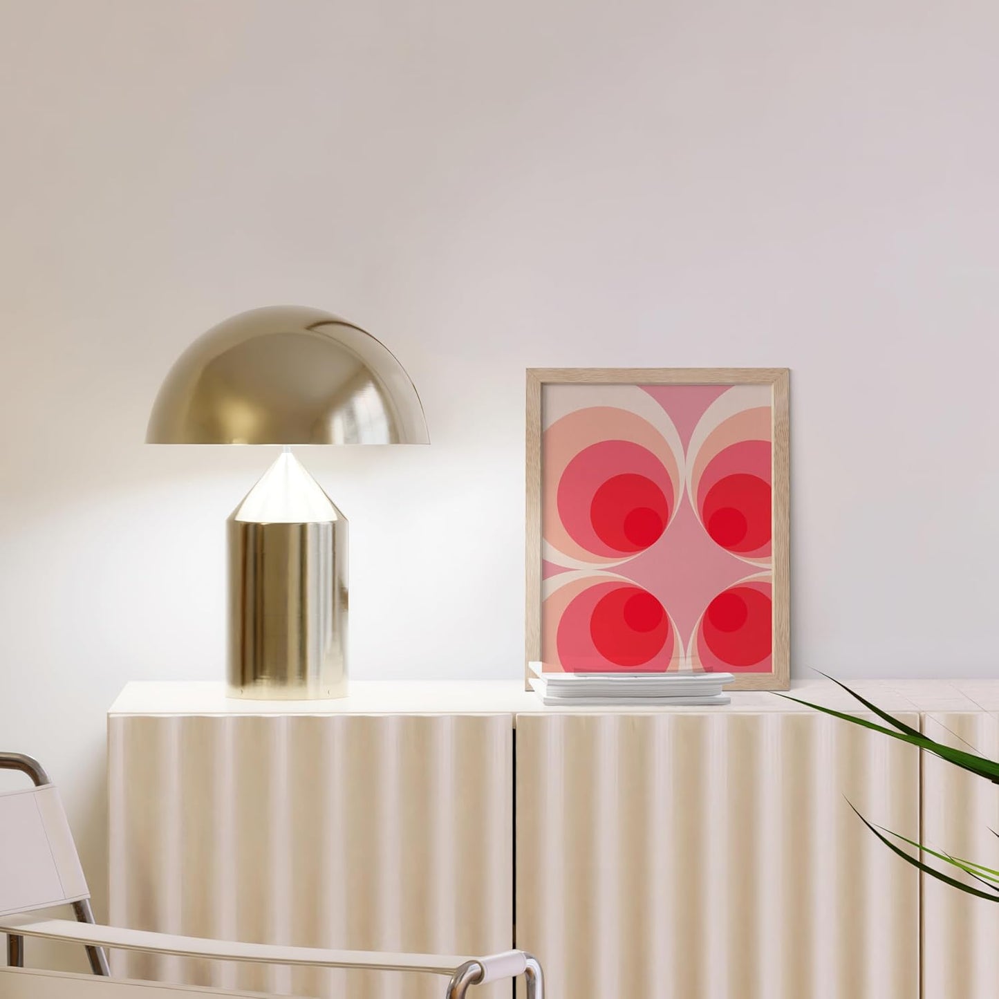 HAUS AND HUES Colorful Abstract Wall Art - Minimalist Retro Picture for Living Room Decor, Red and Pink Modern Wall Art Painting (Pink Mod, Beige Frame, 8x10)