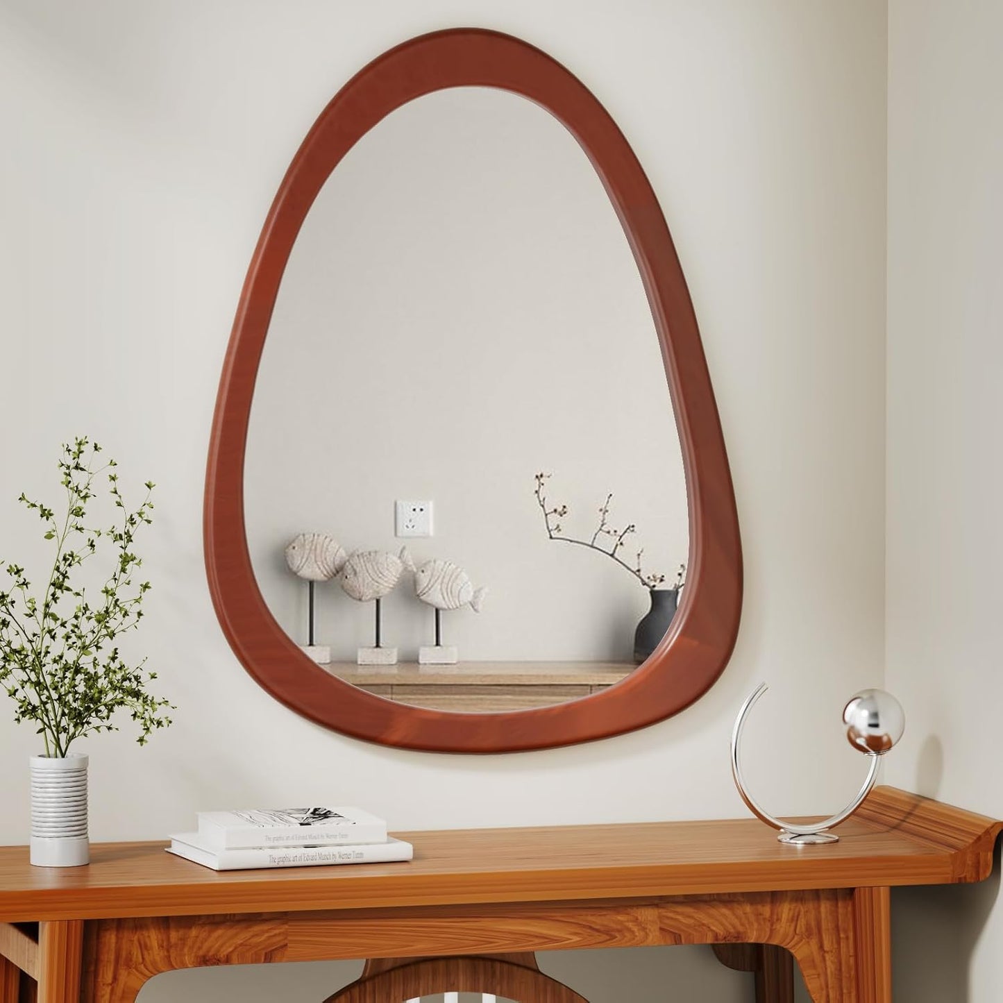COOL2DAY Irregular Mirror,Asymmetrical Wood Wall Frame Abstract Assymetrical Decorative Mirror,Odd Shaped Mirrors for Living Room Bedroom Entryway Bathroom Home Decor(34"x 26")