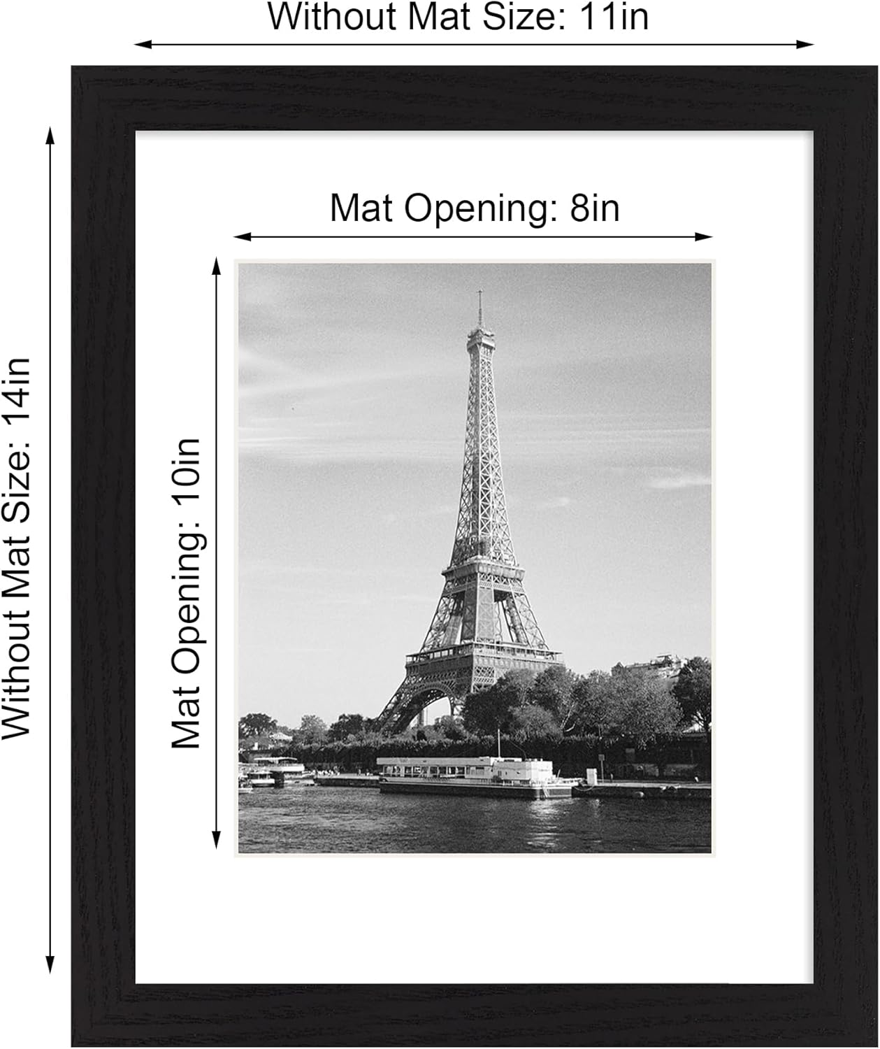 iRahmen 11x14 Picture Frame Set of 4 with Tempered Glass, Black Frame Display 8x10 Picture with Mat or 11 x 14 Without Mat, Rustic Wood Photo Frames for Horizontal or Vertical Wall Mounting