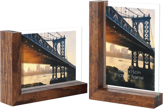 Lavezee 4x6 Picture Frames Set of 2, Rustic L Shaped Double Sided Frames Made to Display 4 by 6 inch Horizontal Vertical Photos for Desktop or Tabletop
