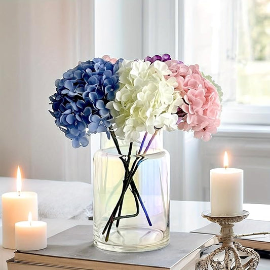 BLOFLO Iridescent Glass Vase, 9 Inch Large Glass Vase for Flowers, Modern Thick Glass Flower Vases for Centerpieces, Decorative Glass Cylinder Hydroponic Vase for Wedding, Home, Office