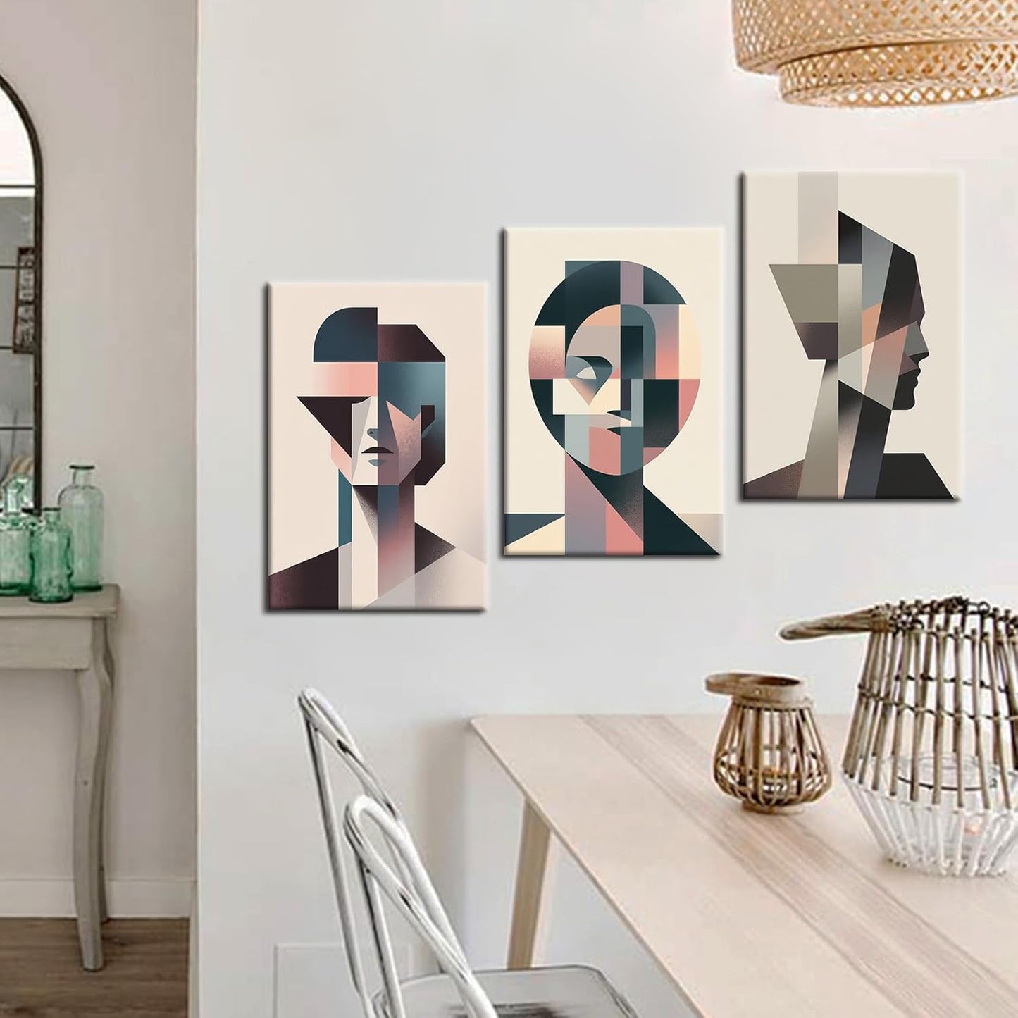 Geometric Stitching Canvas Wall Art Abstract Modern Minimalism Poster Print Graphic Combinations Picture Painting for Home Office Parlour Living Room Decoration Stretched and Framed [48''Wx24''H]