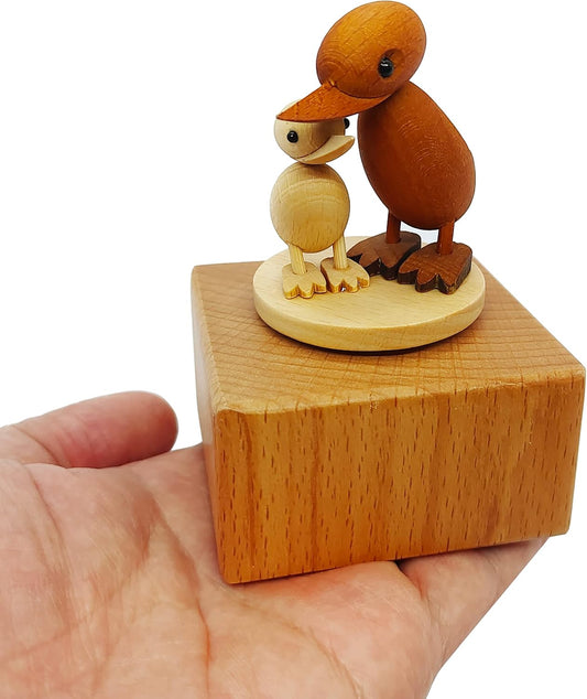 Cute Little Duck Mini Music Box, Cartoons Animals Wooden Mechanical Music Box,Best Gift for Boy Girl Kids Singing Music Gift Box