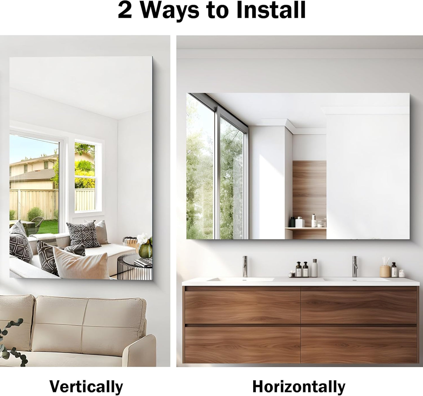 Large Frameless Mirror, 55x36 Frameless Bathroom Mirrors for Over Sink, Upgraded Shatterproof Rectangular Wall Mirror for Bathroom,Bedroom,Living Room and Entryway