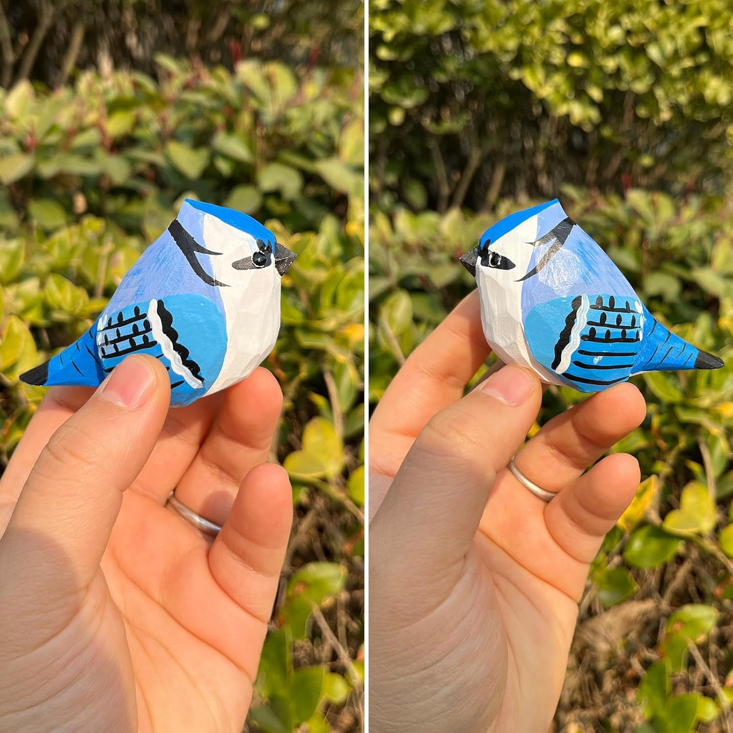 Hand Carved Bird Figurines, Hand-Painted Sculpted Wooden Birds, Wood Bird Sculptures for Home Decoration, Hand Crafted Life Like Bird Statues, Ideal Gifts for Bird Lovers (Blue Jay)