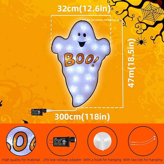 20LED Lighted Boo Ghost Halloween Window Silhouette Decoration,Halloween Decoration (Boo)