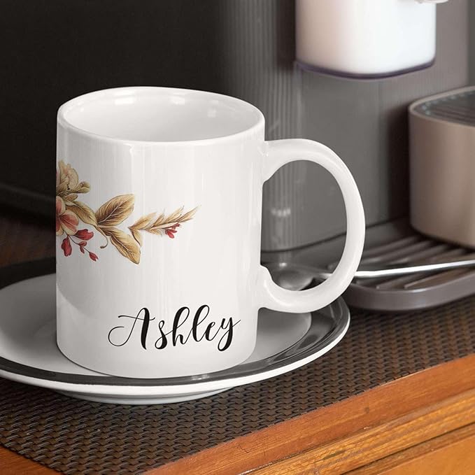 1PCS Custom Unique Name Coffee Mug, Elegant Floral Bow Full Wrap Mug, Personalized Festive Themed White Cup, Custom Gift for Christmas, Vibrant Bow Ceramic Cup for Friends