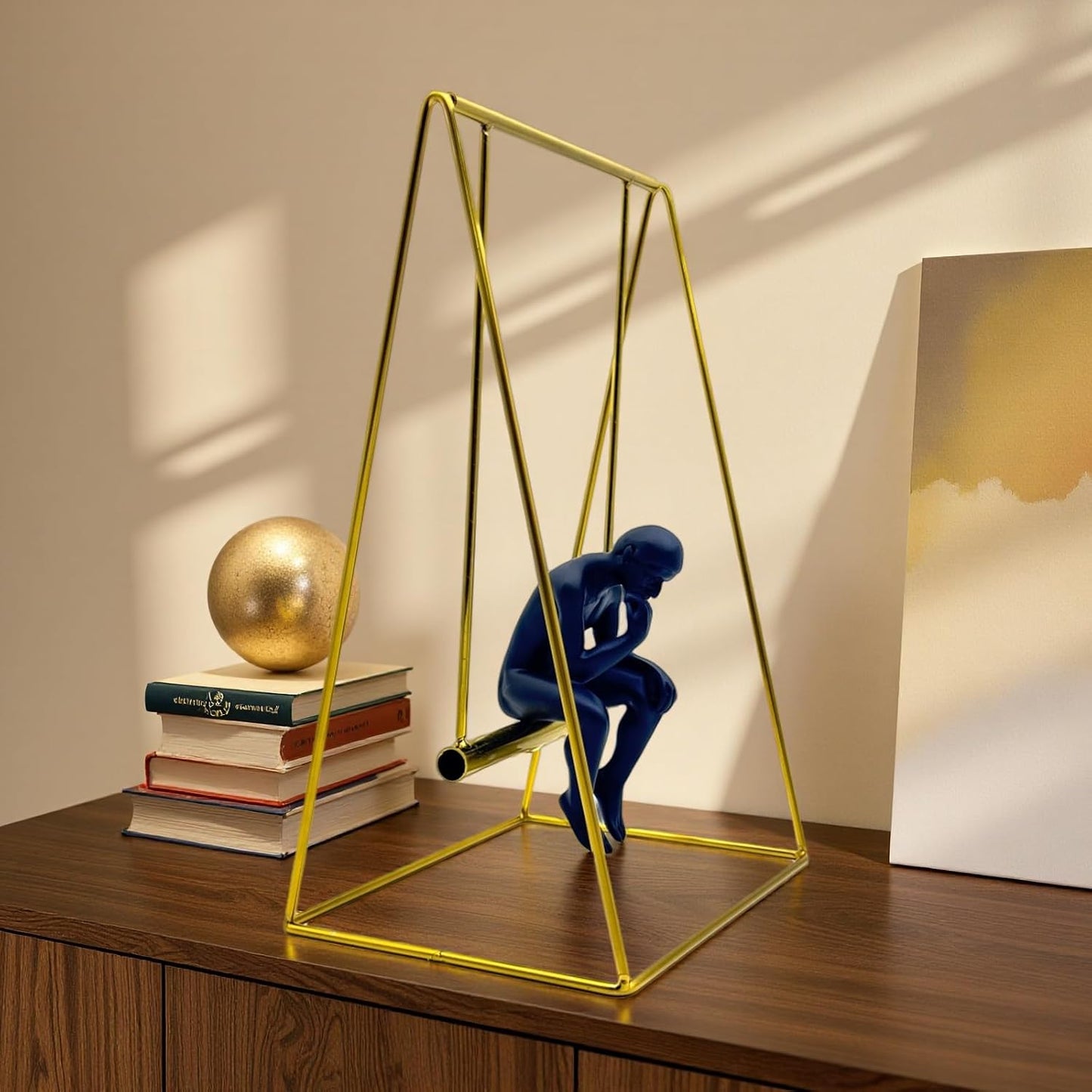 FUNSXBUG 11.5 Inch The Thinker Statue Thinking Man Statues Sitting on The Swing Sculptures Collectible Figurine Home Decor Living Room Decoration