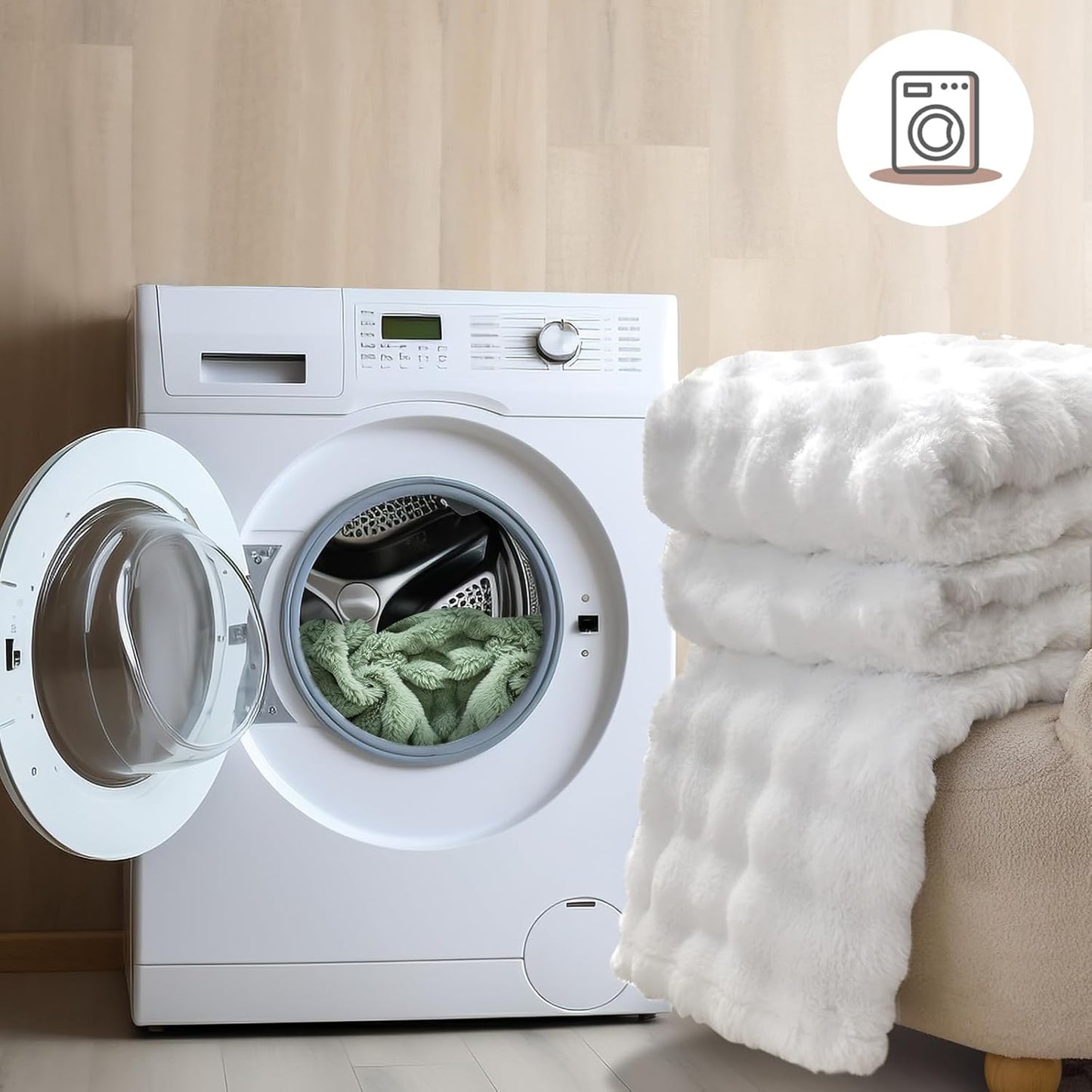 Faux Fur White Throw Blanket for Couch - Super Soft Heavy Flufyy Thick Bubble Throw Blankets for Bed Bedroom Living Room Farmhouse Sofa Chair Fall Winter Warm, 90x108 Inch