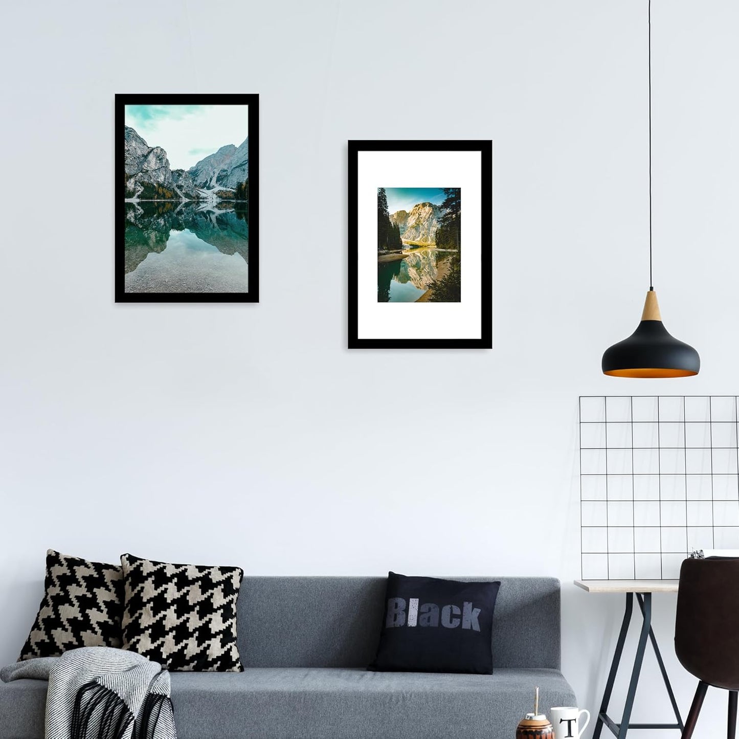 iRahmen 12x18 Picture Frame Set of 2 with Plexiglass, Black Poster Frame Display 8x11 Picture with Mat or 12 x 18 Without Mat, Wood Photo Frame for Horizontal or Vertical Wall Mounting