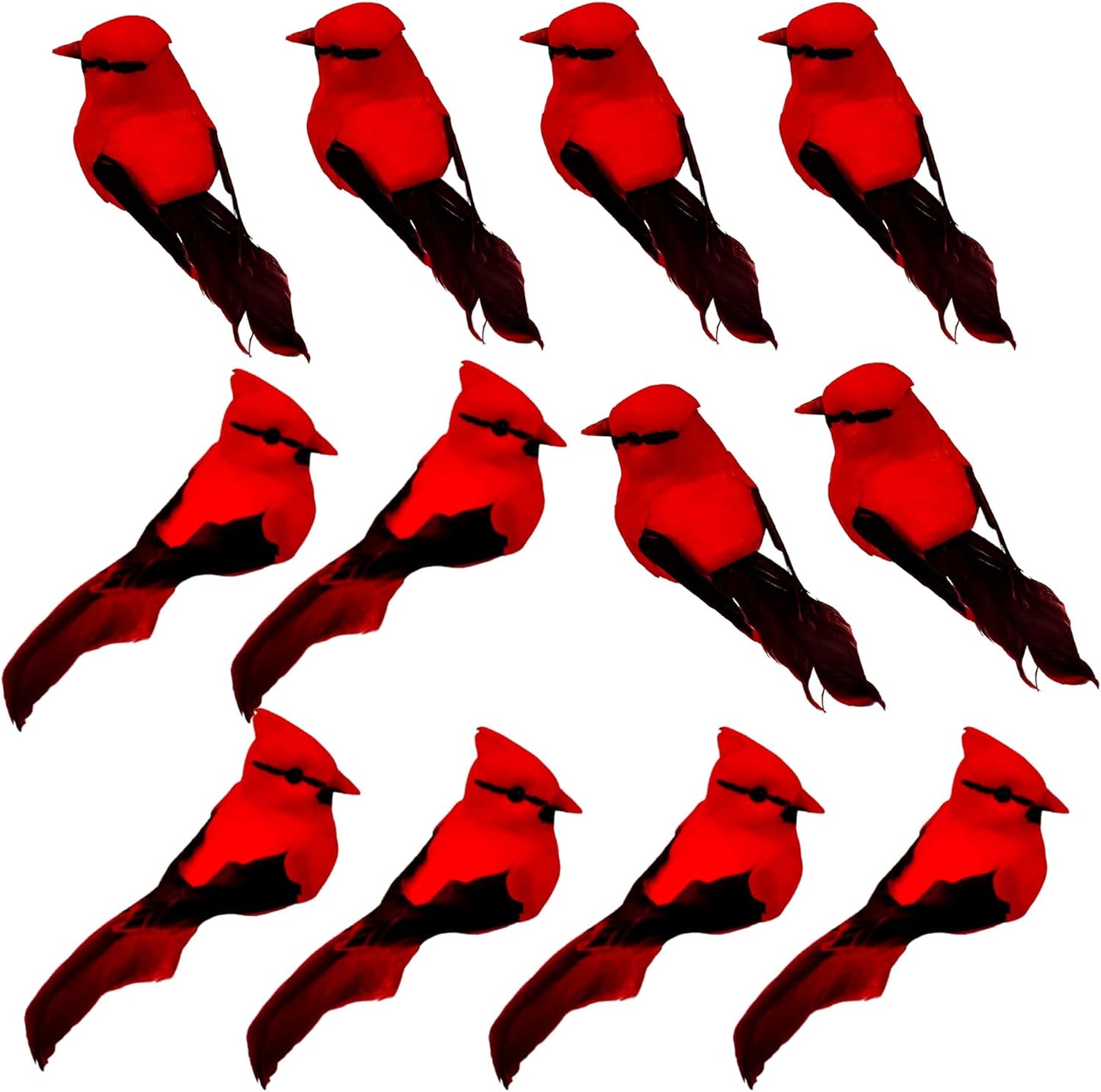 Berfutall-Cardinal Clip On Christmas Tree Ornament Decorations - Red Feathers Set of 12 Pieces Each is 2.8" Lon(B)