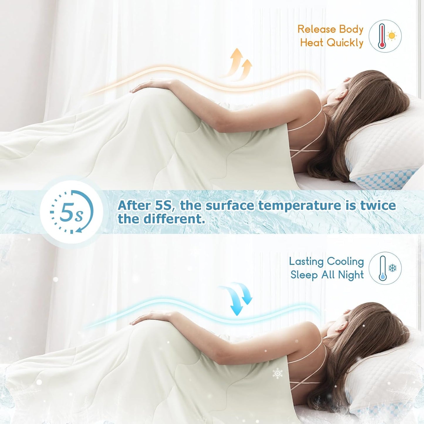 EASELAND Cooling Comforter Twin, Cold Touch Fabric Absorbs Body Heat, Double-Sided Cool Design Soft Fluffy Cooling Blanket for Night Sweats Hot Sleeper (Beige, Twin(68"X90"))