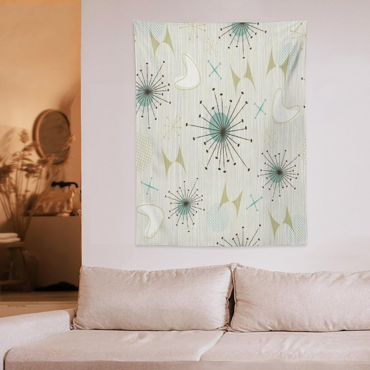 ICMOLYYENLO Boho Medieval Cat Tapestry, Abstract Atomic Starburst Geometric Aesthetic Art Wall Hanging For Bedroom Living Room Dormitory 60x60 Inches