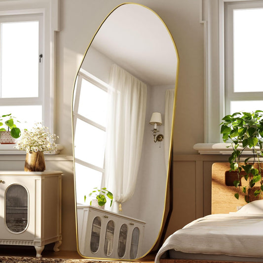 Full Length Floor Mirror - 76"x34" Aluminum Frame Irregular Diamond Shaped Standing Leaning Hanging for Bedroom Living Room Cloakroom Decor Large Mirror Gold