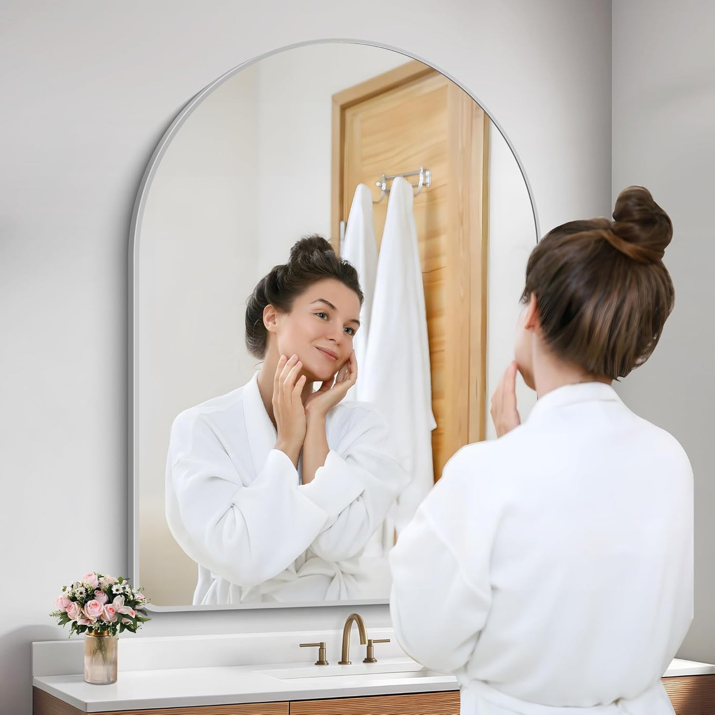 FORBATH Large Arched Wall Mirror 48x36 Inch, Silver Arch Bathroom Mirror with Aluminum Frame, Arched Mirror for Dresser, Fireplace,Entryway,Home Decor,Hanging or Leaning Against Wall