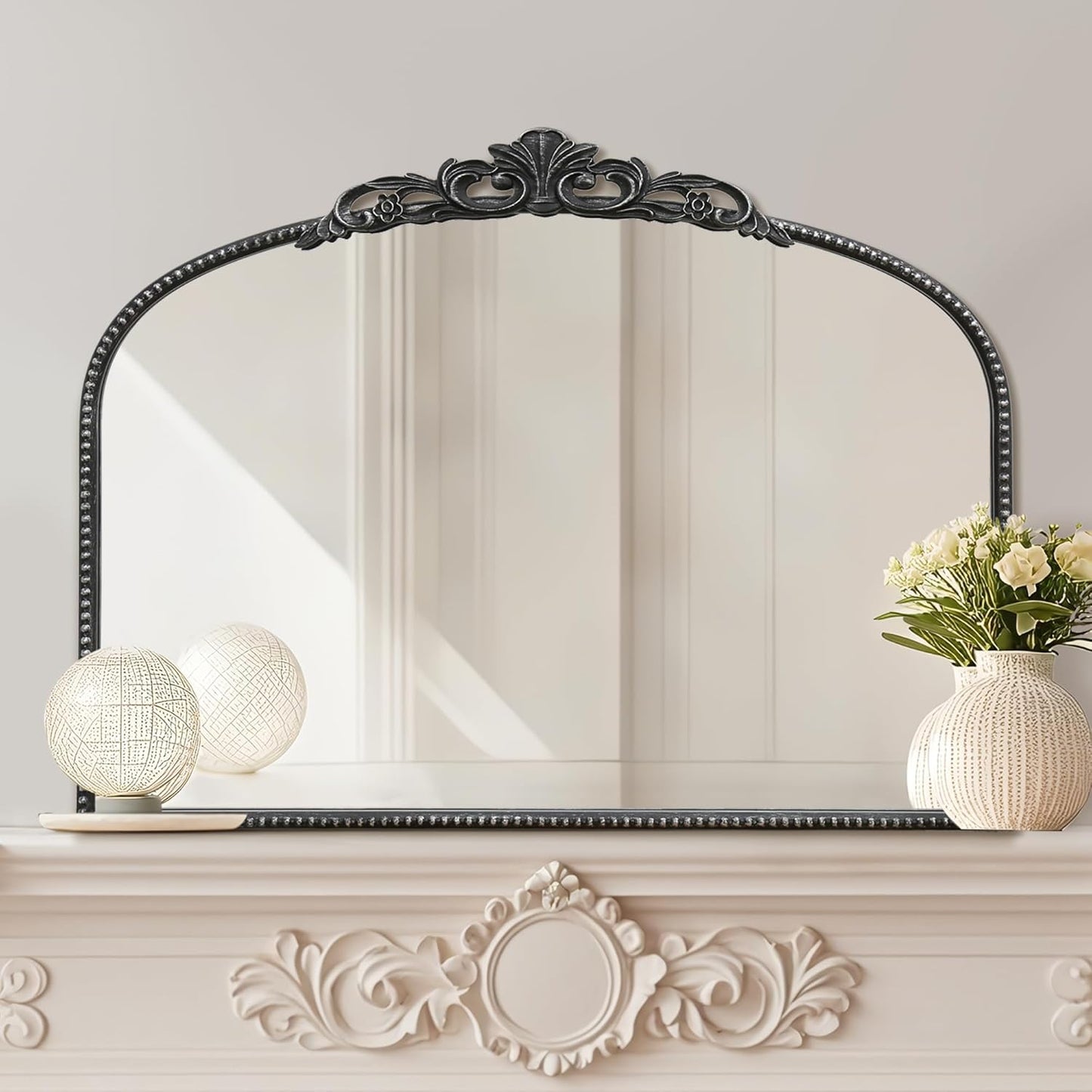 Micasso Vintage Wall Black Mirror: 24" x 32" French Baroque Antique Mirror - Traditional Ornate Decorative Arched Mirrors for Wall/Bathroom/Entryway/Fireplace/Hallway - Home Decor for Living Room