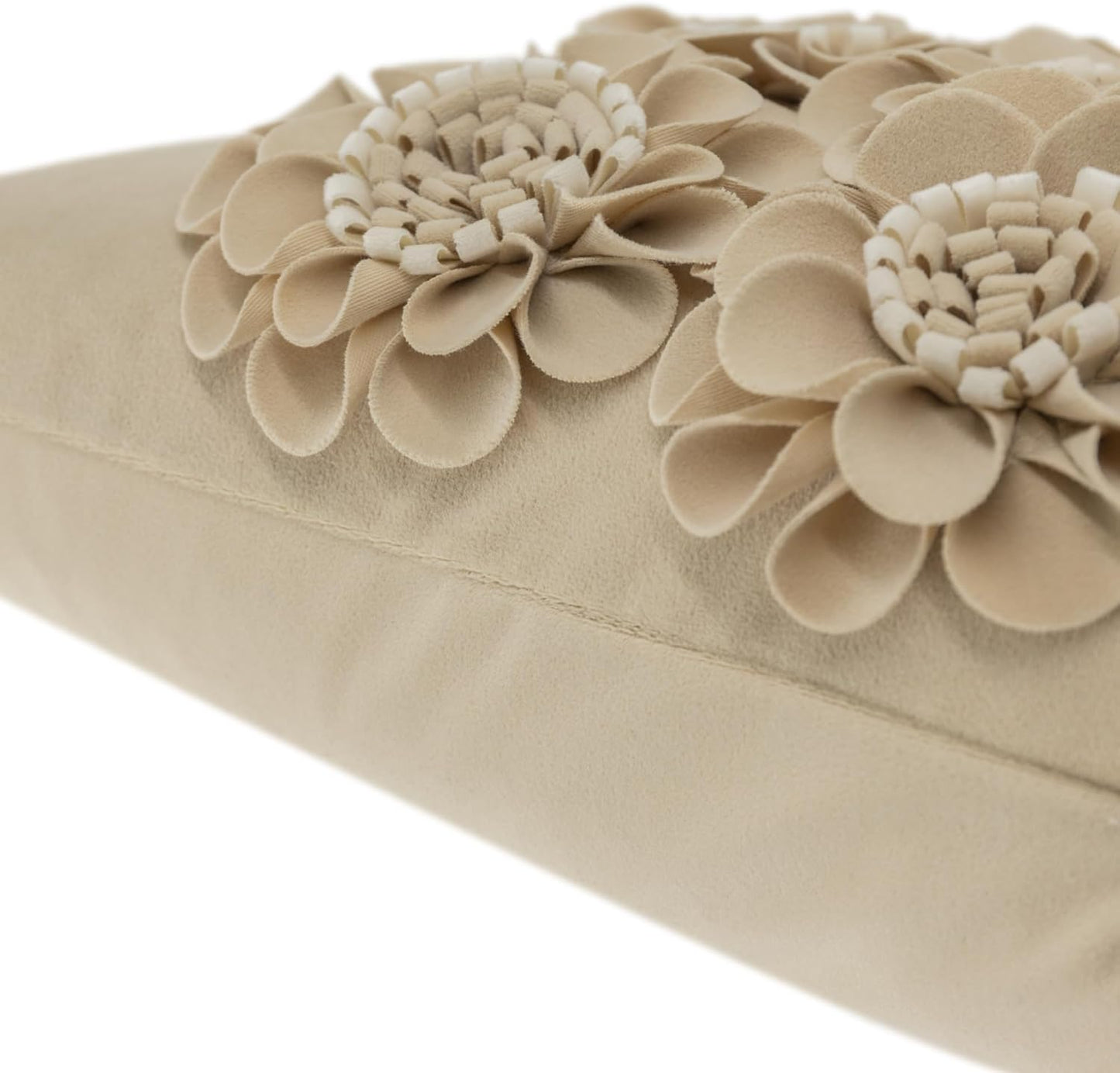 JWH Handmade 3D Flower Throw Pillow Covers Aesthetic Decorative Colorful Floral Accent Pillow Cases Stereo Pillowcase Cute Cushion for Car Bed Couch Bedroom Decor 18x18 Inch Camel White