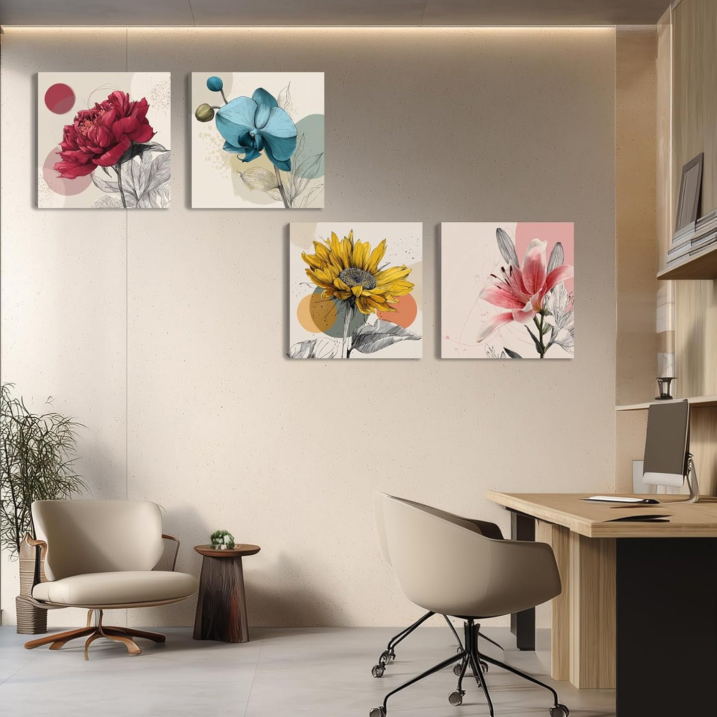 Framed Botanical Wall Art for Living Room Rustic Boho Floral Canvas Paintings Prints Flower Pictures for Farmhouse Hallway Bedroom Dining Room Bathroom Office Wall Decor ArtWork for Wall