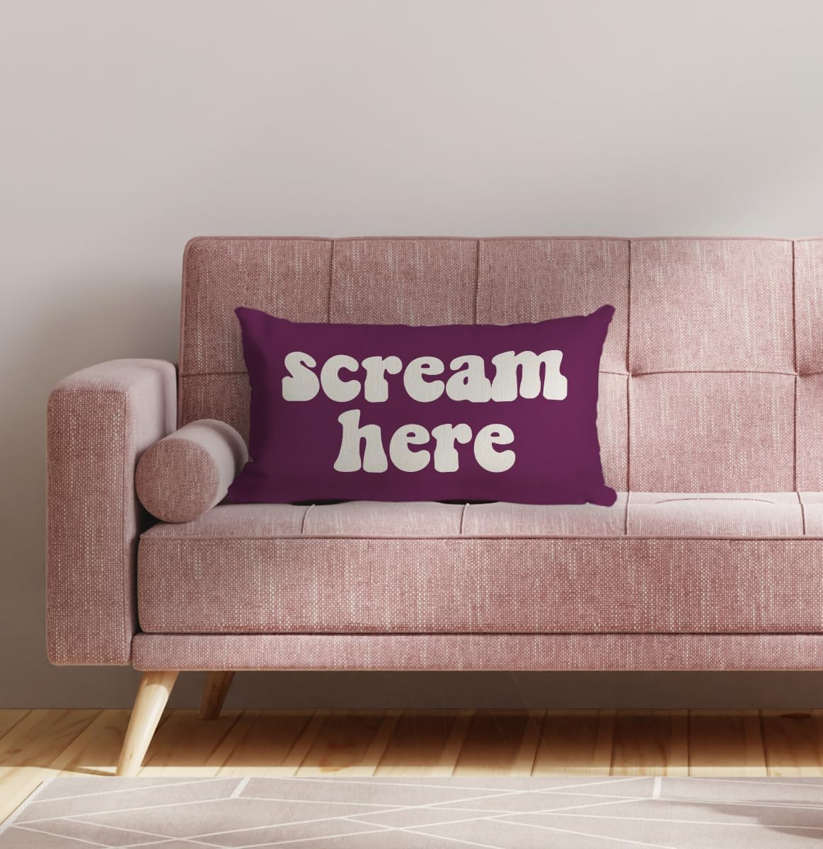 Mancheng-zi Funny Scream Decor, Scream 12x20 Pillow Cover, Fun Pillows,Fun Throw Pillows,Funny Throw Pillows,Fun Decorative Pillows,Scream Here Funny Humor Throw Pillow Case(Purple)