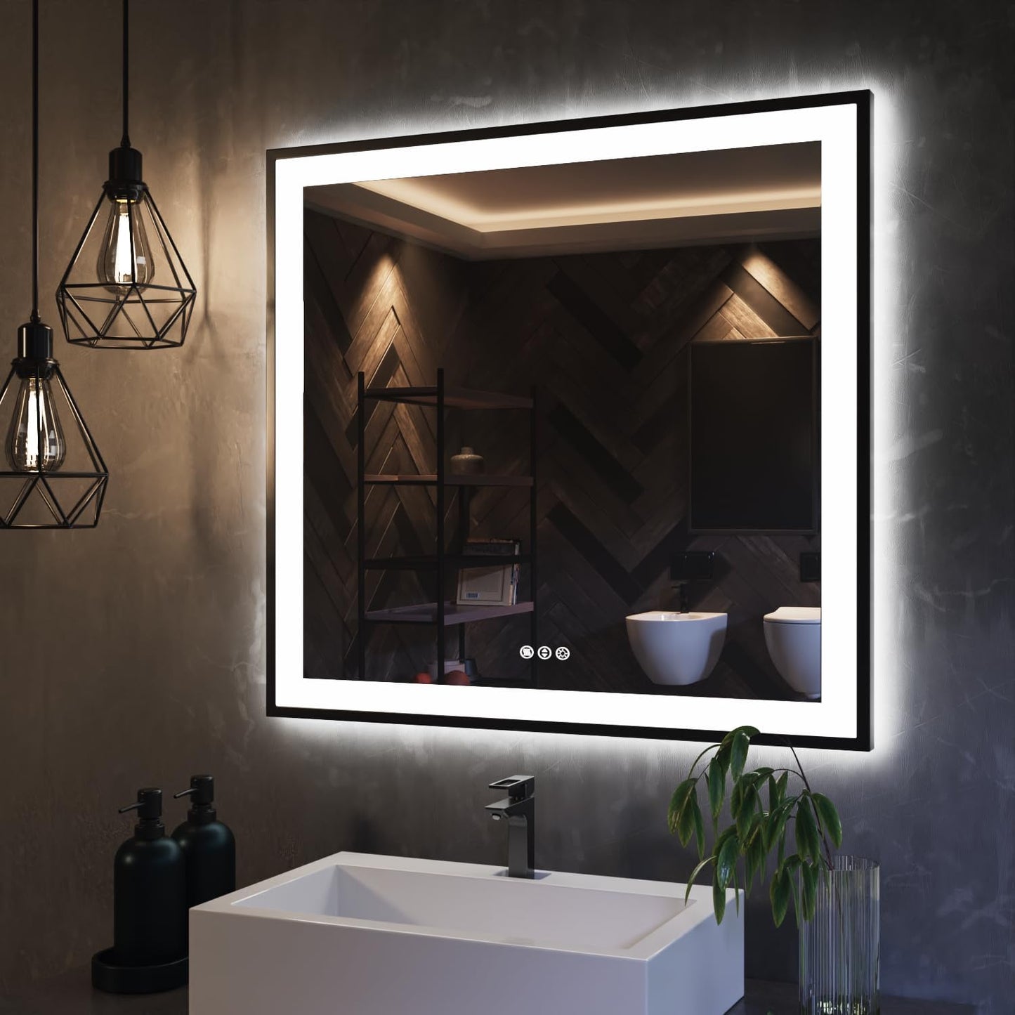 ISKM Framed LED Mirror for Bathroom 32"x32", Dimmable LED Bathroom Mirror with Lights, Anti-Fog, Front and Backlit Lighted Mirror 3-Colors, Shatterproof, Memory Function