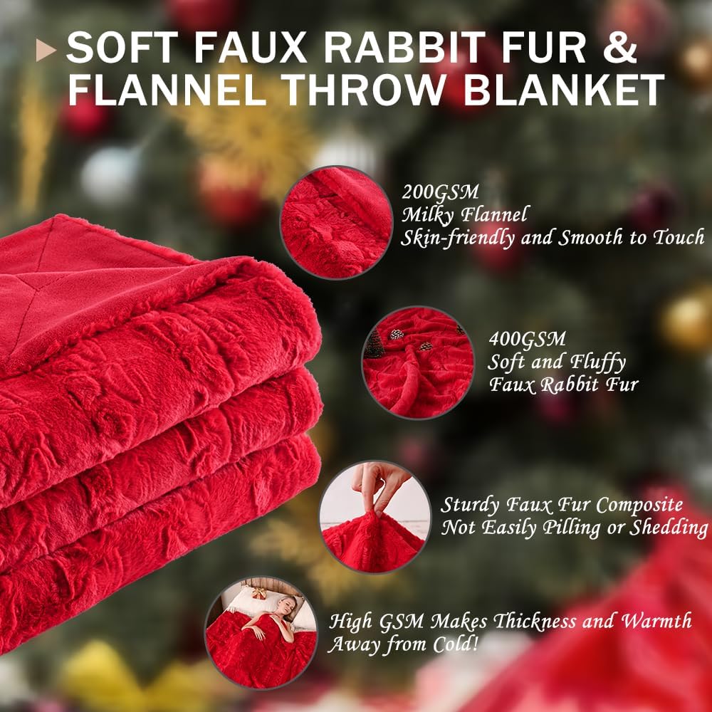 Krifey Oversized Faux Fur Blanket, Super Soft Cozy Blanket, Luxury Fluffy Throw Blanket Fuzzy Bed Throw, Plush Christmas Birthday Gifts for Women, Room Home Dorm Decor, Red, 50" x 60"